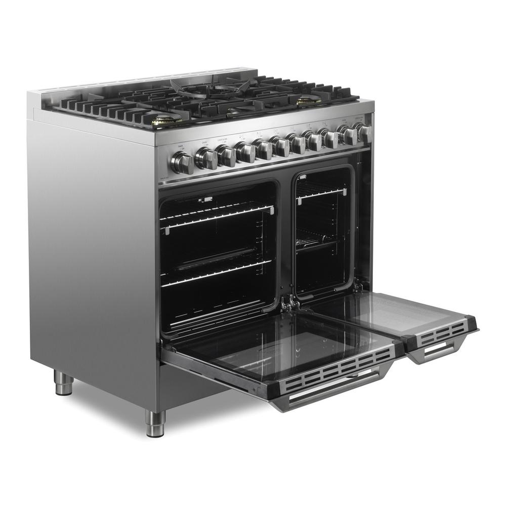 Verona VUFSGG365DSS Verona Vufsgg365Dss 36 Inch Ultima Collection Double Oven Gas Range With 5 Brass Burners, 4.1 Cu. Ft. Oven Total Capacity In Stainless Steel