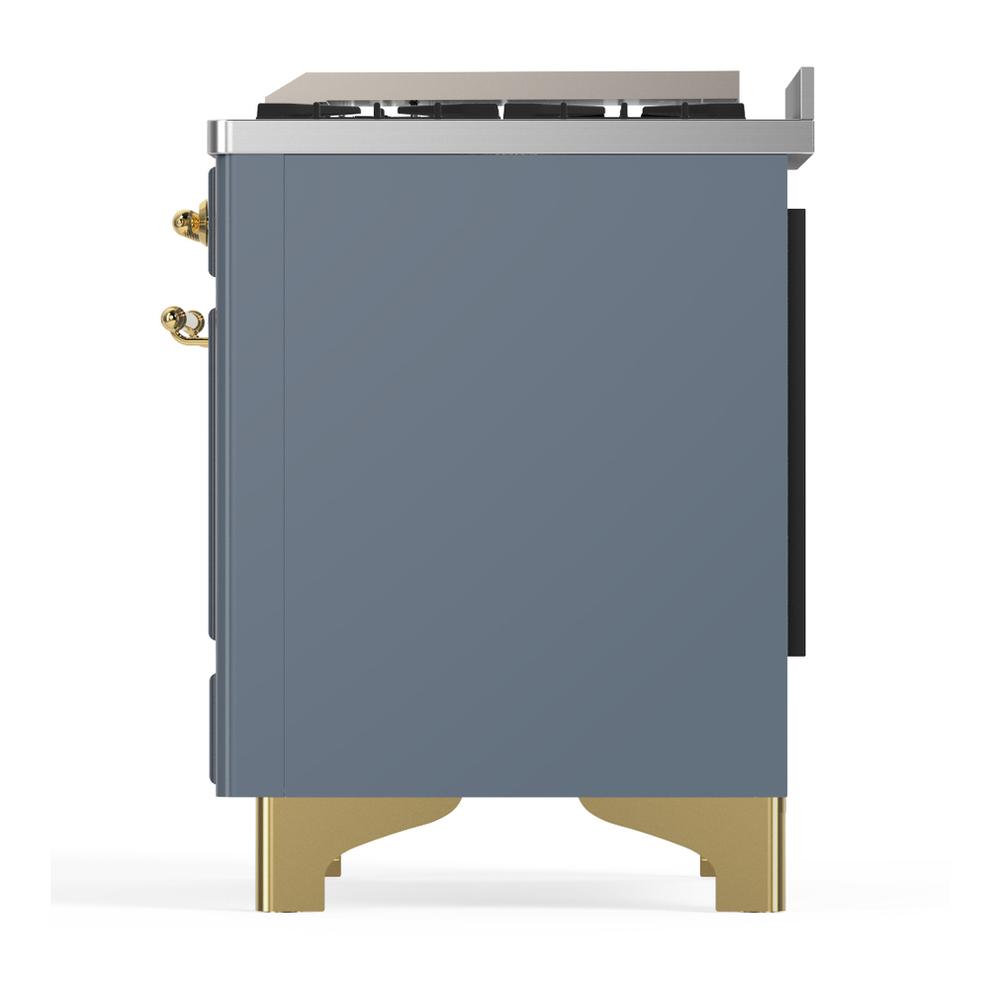 Ilve UM60FQNR3BGGLP Ilve Um60Fqnr3Bgglp Majestic Iii 60 Inch Dual Fuel Range With 9 Burners And Griddle, Dual Function Burner Up To 25,000 Btu (Liquid Propane, Solid Door, Blue Grey, Brass)