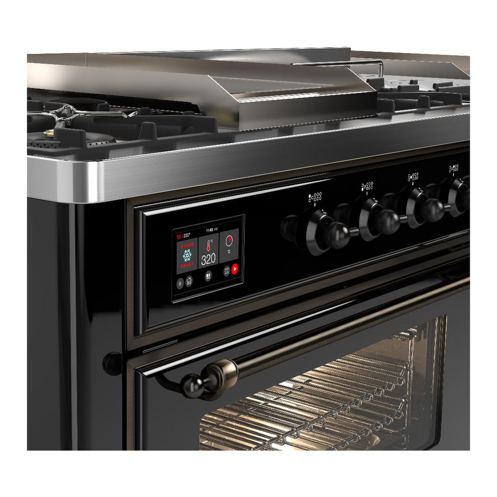 Ilve UM60FSNR3BKB Ilve Um60Fsnr3Bkb Majestic Iii 60 Inch Dual Fuel Range With 7 Burners, Griddle And French Top, Dual Function Burner With Up To 25,000 Btu (Natural Gas, Triple Glass Door, Glossy Black, Burnished)