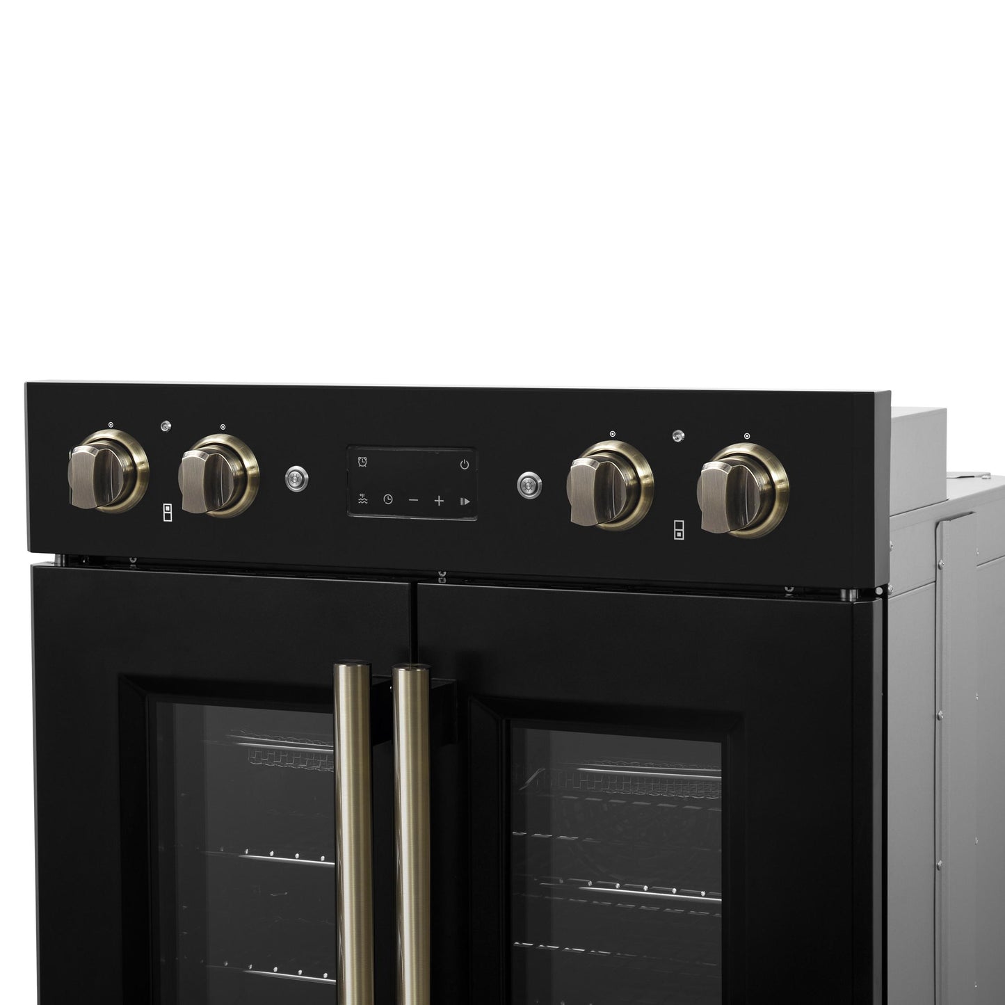 Forno FBOEL134030BLK Forno Asti 30-Inch Double Electric Wall Oven With Upper French Doors In Black & Antique Brass, 7.36 Cu. Ft. Dual True Convection, 7,200W, Air Fry, Sous Vide, Self-Clean
