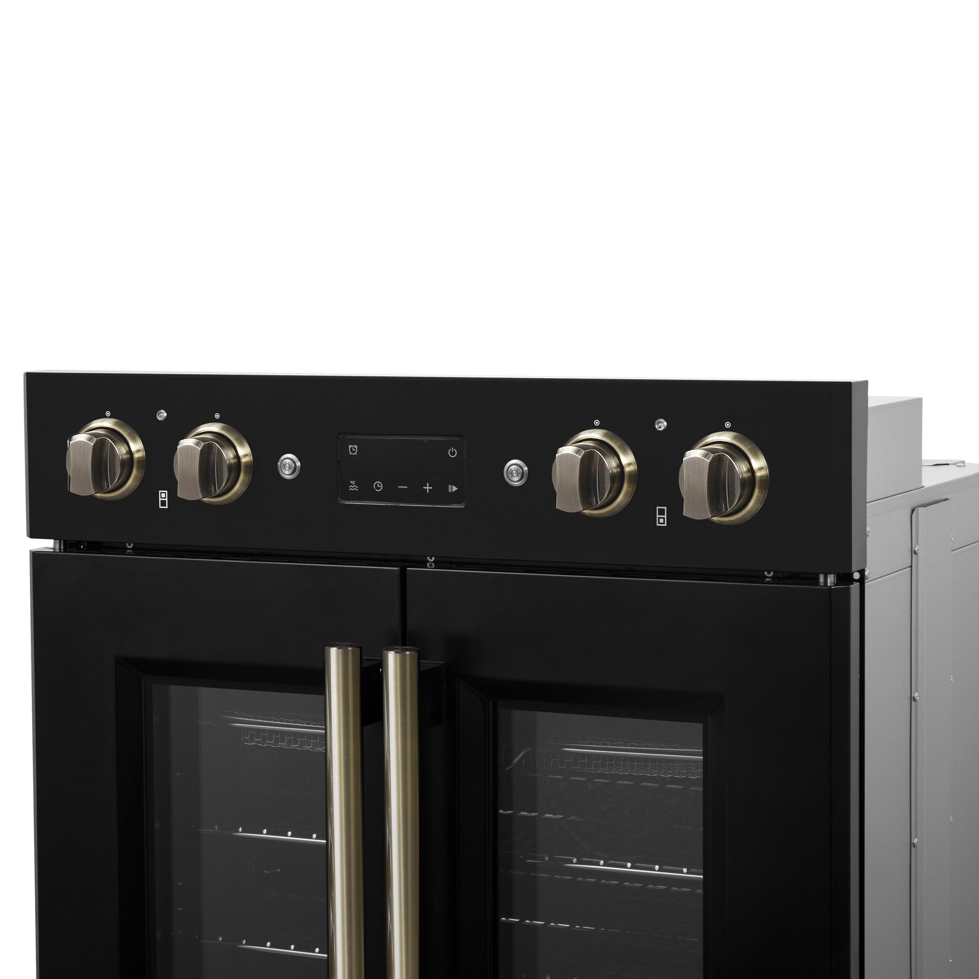 Forno FBOEL134030BLK Forno Asti 30-Inch Double Electric Wall Oven With Upper French Doors In Black & Antique Brass, 7.36 Cu. Ft. Dual True Convection, 7,200W, Air Fry, Sous Vide, Self-Clean