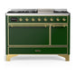 Ilve UM48FQNR3EGGLP Ilve Um48Fqnr3Egglp Majestic Iii 48 Inch Dual Fuel Range With 8 Burners And Griddle, Dual Function Burner Up To 25,000 Btu (Liquid Propane, Solid Door, Emerald Green, Brass)