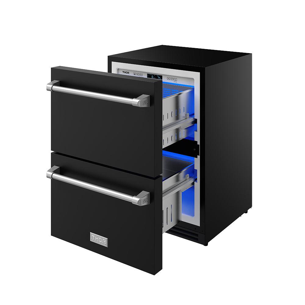 Thor Kitchen RF24UBSS 24 Inch Undercounter Built-In Or Freestanding Drawer Refrigerator - Black/Stainless Steel Gordon Ramsay Series