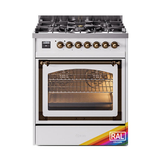 Ilve UN30NMPRAB Ilve Un30Nmprab Nostalgie Ii Noblesse 30" Dual Fuel Range (Natural Gas, Triple Glass Door, Ral, Burnished)