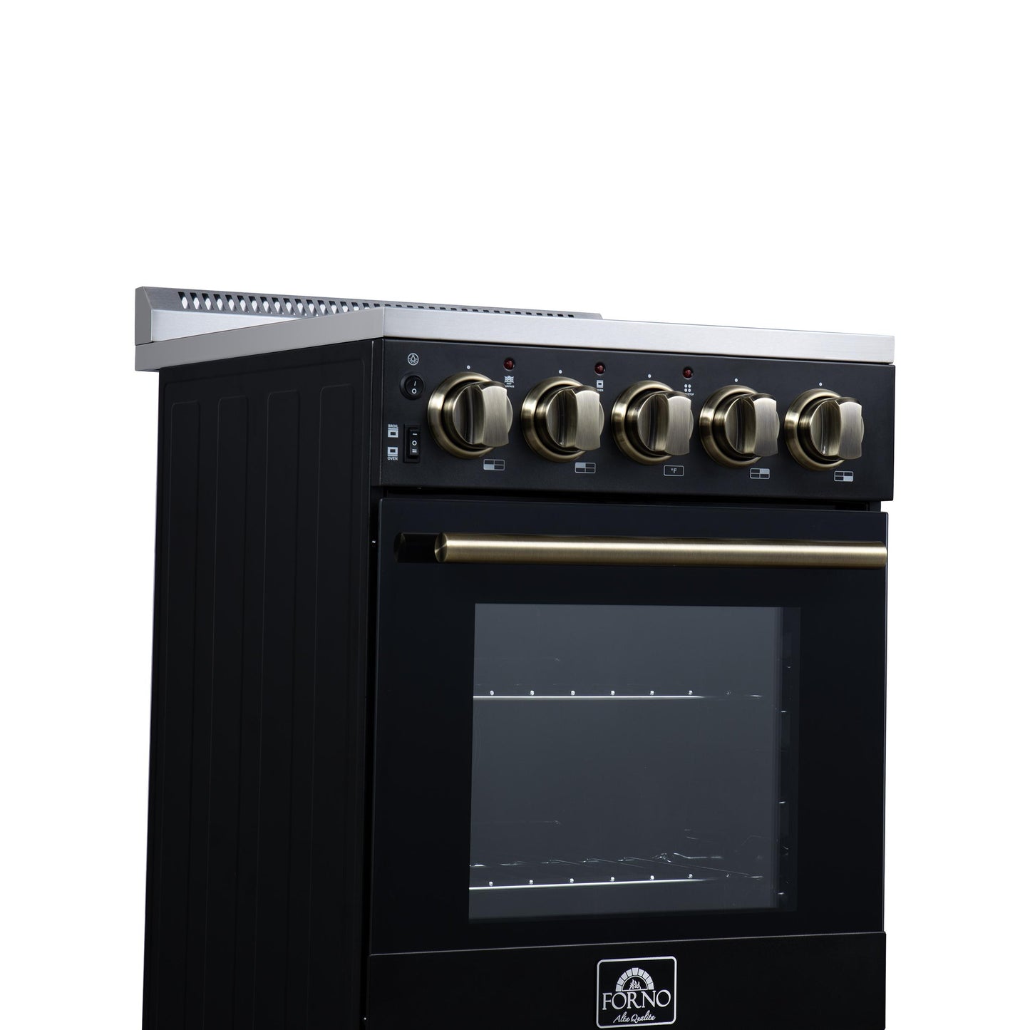 Forno FFSEL605220BLK Forno Pallerano 20 Inch Freestanding Electric Range In Black With Antique Brass, Compact Design