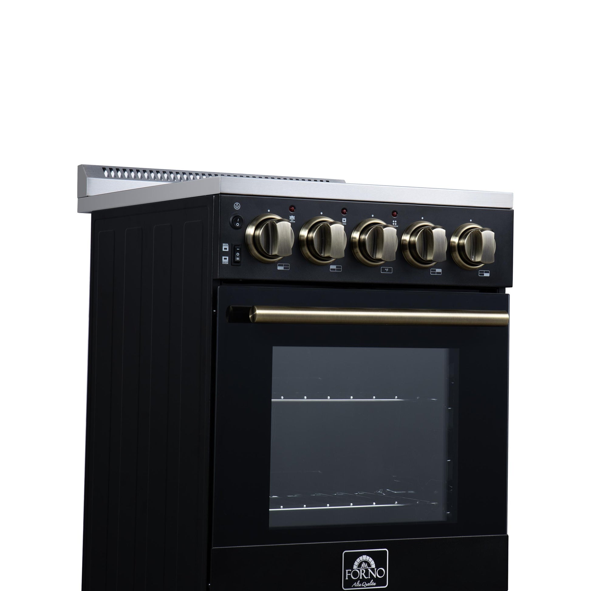 Forno FFSEL605220BLK Forno Pallerano 20 Inch Freestanding Electric Range In Black With Antique Brass, Compact Design