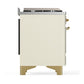 Ilve UM48FNR3AWGLP Ilve Um48Fnr3Awglp Majestic Iii 48 Inch Dual Fuel Range With 8 Burners And Griddle, Dual Function Burner Up To 25,000 Btu (Liquid Propane, Triple Glass Door, Antique White, Brass)