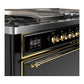 Ilve UM60FSQNR3BKGLP Ilve Um60Fsqnr3Bkglp Majestic Iii 60 Inch Dual Fuel Range With 7 Burners, Griddle And French Top, Dual Function Burner With Up To 25,000 Btu (Liquid Propane, Solid Door, Glossy Black, Brass)