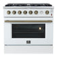 Forno FFSGS627736WHT Marco 36-Inch Gas Range White & Antique Brass Design, 6 Burners 67,000 Btu, 5.36 Cu.Ft. Convection Oven