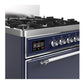 Ilve UM30QNR3MBCLP Ilve Um30Qnr3Mbclp Majestic Iii 30 Inch Dual Fuel Range With 5 Black Brass Burners, Dual Function Burner Up To 25,000 Btu (Liquid Propane, Solid Door, Midnight Blue, Chrome)