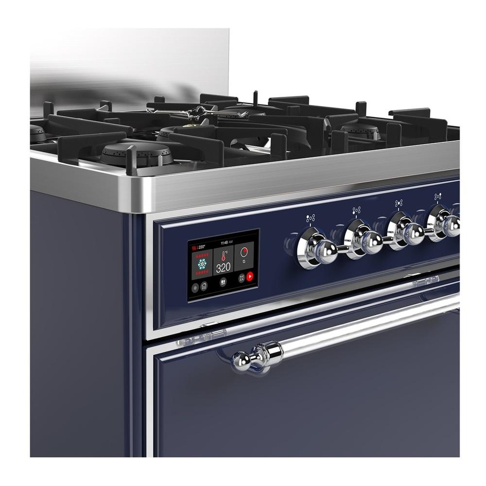 Ilve UM30QNR3MBCLP Ilve Um30Qnr3Mbclp Majestic Iii 30 Inch Dual Fuel Range With 5 Black Brass Burners, Dual Function Burner Up To 25,000 Btu (Liquid Propane, Solid Door, Midnight Blue, Chrome)