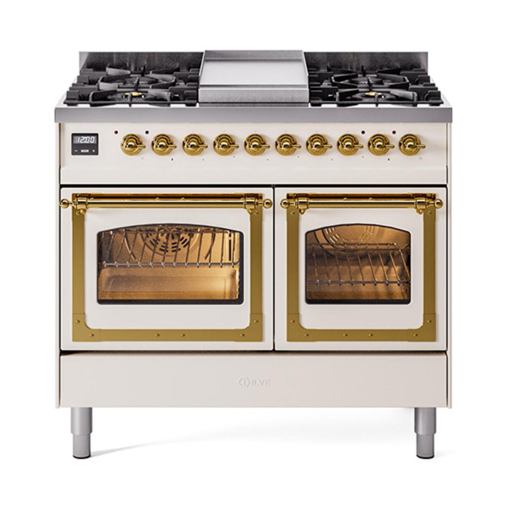 Ilve UND40FNMPAWGLP Ilve Und40Fnmpawglp Nostalgie Ii Noblesse 40" Dual Fuel Range (Liquid Propane, Triple Glass Door, Antique White, Brass)