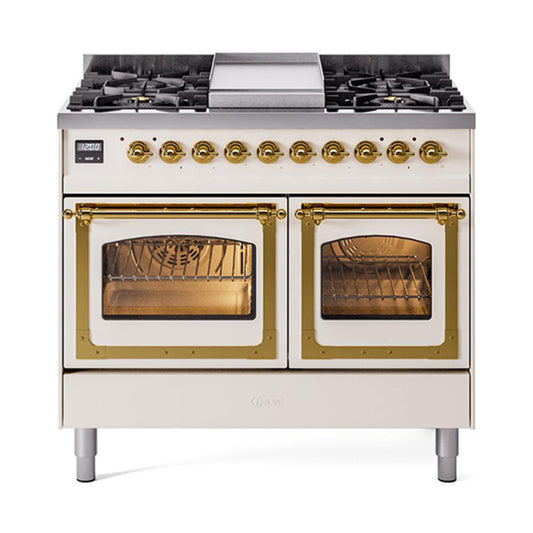Ilve UND40FNMPAWGLP Ilve Und40Fnmpawglp Nostalgie Ii Noblesse 40" Dual Fuel Range (Liquid Propane, Triple Glass Door, Antique White, Brass)