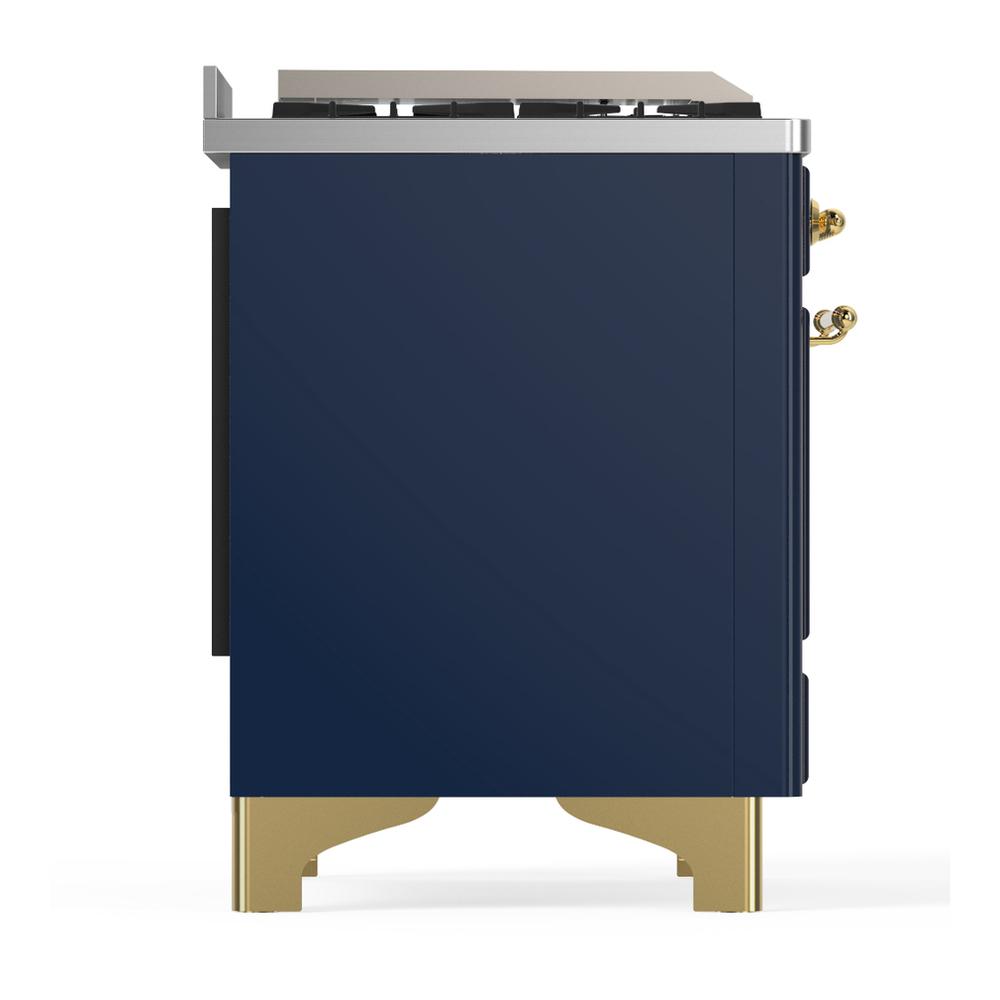 Ilve UM60FNR3MBG Ilve Um60Fnr3Mbg Majestic Iii 60 Inch Dual Fuel Range With 9 Burners And Griddle, Dual Function Burner Up To 25,000 Btu (Natural Gas, Triple Glass Door, Midnight Blue, Brass)
