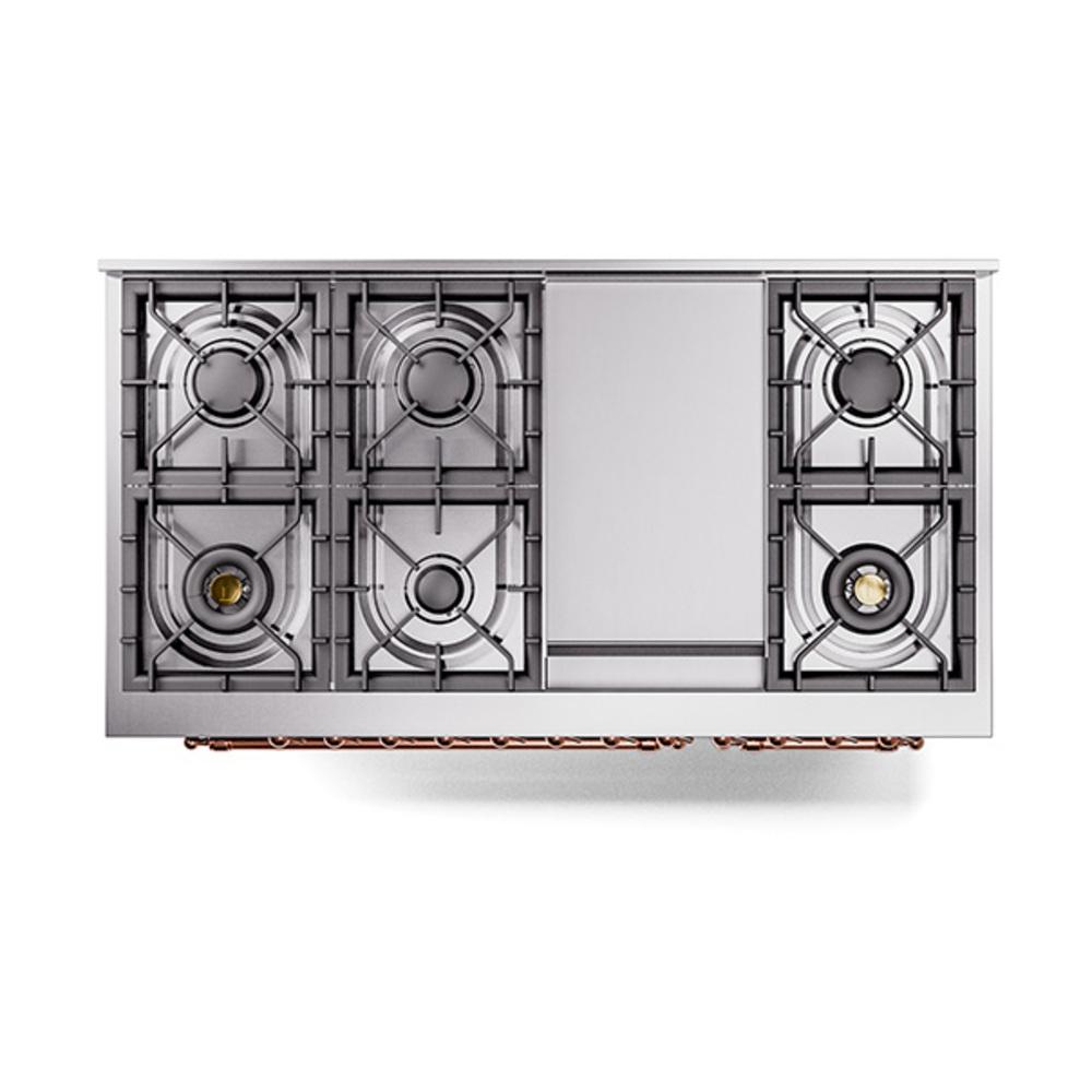 Ilve UN48FNMPMBP Ilve Un48Fnmpmbp Nostalgie Ii Noblesse 48" Dual Fuel Range (8 Sealed Burners + Griddle, Natural Gas, Triple Glass Door, Midnight Blue, Copper)