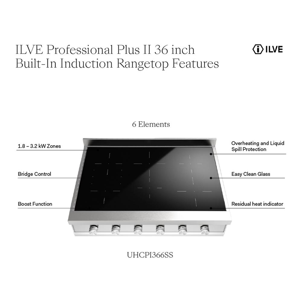 Ilve UHCPI366SS Ilve Uhcpi366Ss Professional Plus Ii 36 Inch Built-In Induction Rangetop, In Stainless Steel
