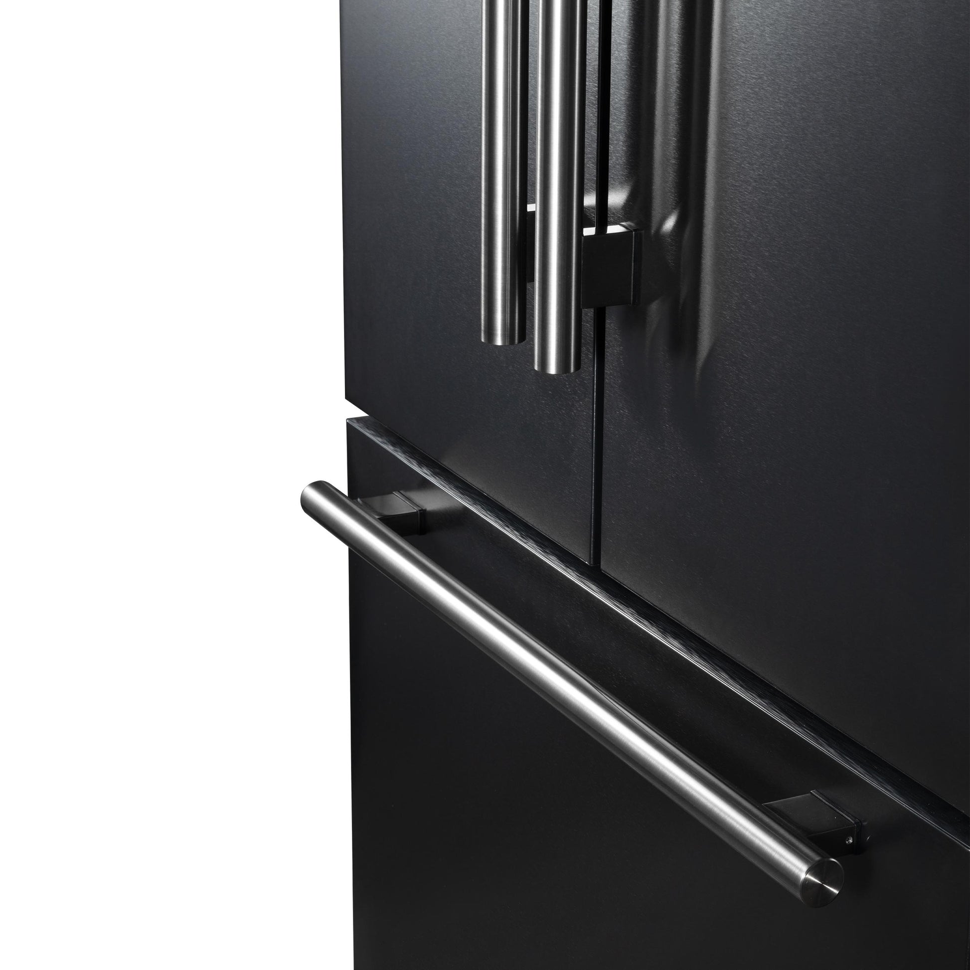 Forno FFFFD178336BLK Forno Rivello 36 Inch French Door Refrigerator In Black With Antique Brass, Internal Water Dispenser, Filtered Ice, Adjustable Shelves, Energy Star Certified