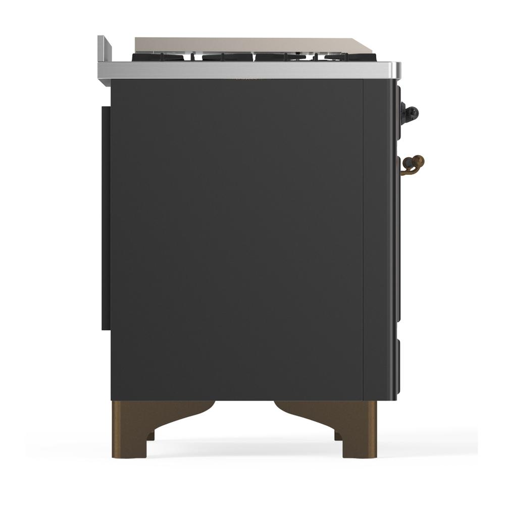 Ilve UM36FQNR3MGB Ilve Um36Fqnr3Mgb Majestic Iii 36 Inch Dual Fuel Range With 6 Black Brass Burners And Griddle, Dual Function Burner Up To 25,000 Btu (Solid Door, Graphite Matte, Burnished, Natural Gas)