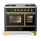 Ilve UMD40FNR3BKGLP Ilve Umd40Fnr3Bkglp Majestic Iii 40 Inch Dual Fuel Range With 6 Burners And Griddle, Dual Function Burner Up To 25,000 Btu (Liquid Propane, Triple Glass Door, Glossy Black, Brass)