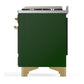 Ilve UM36FNR3EGGLP Ilve Um36Fnr3Egglp Majestic Iii 36 Inch Dual Fuel Range With 6 Black Brass Burners And Griddle, Dual Function Burner Up To 25,000 Btu (Triple Glass Door, Emerald Green, Brass, Liquid Propane)