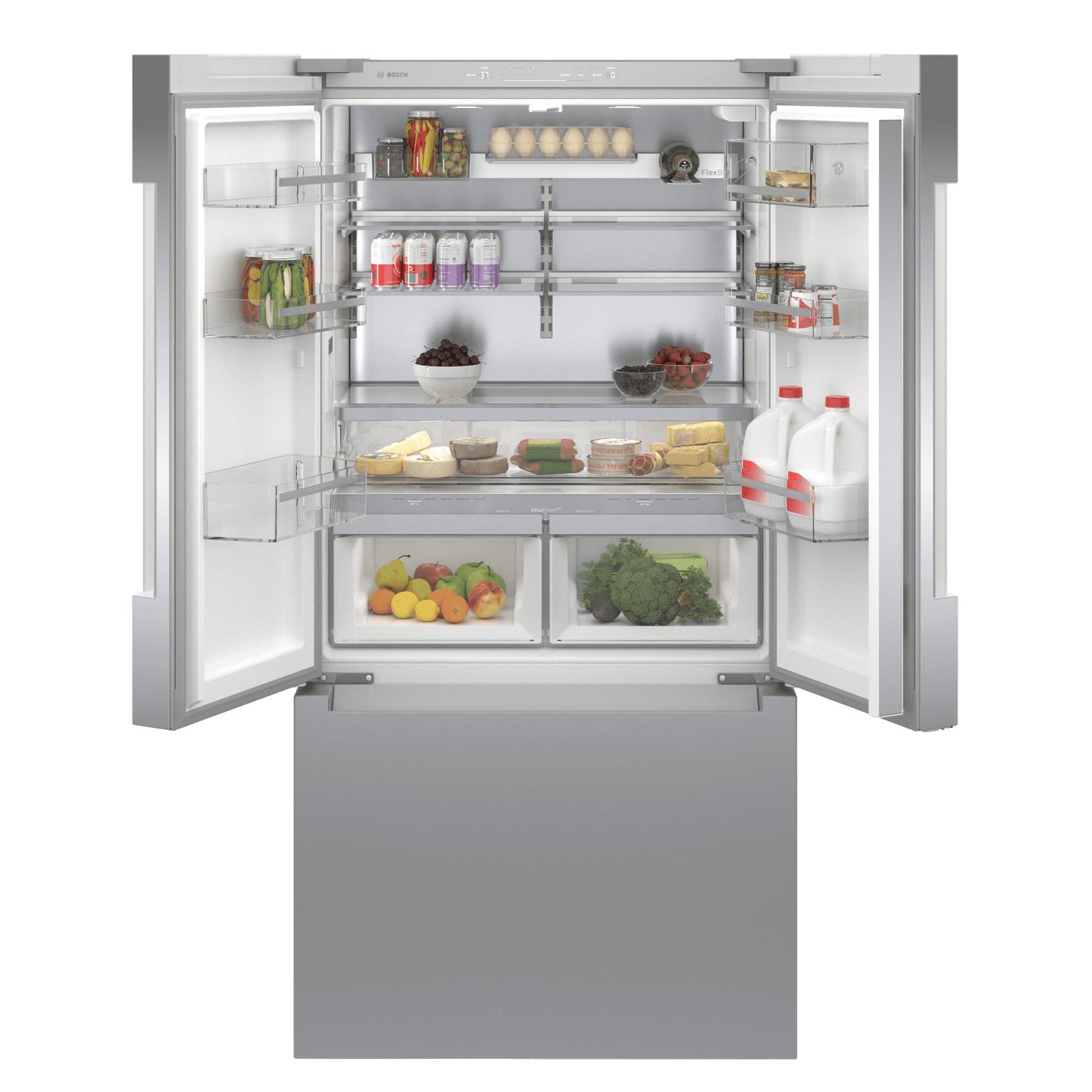Bosch B36CT84ENS 800 Series, French Door Bottom Freezer, Multi Door, 36'', Brushed Steel (With Anti-Fingerprint), Total No Frost