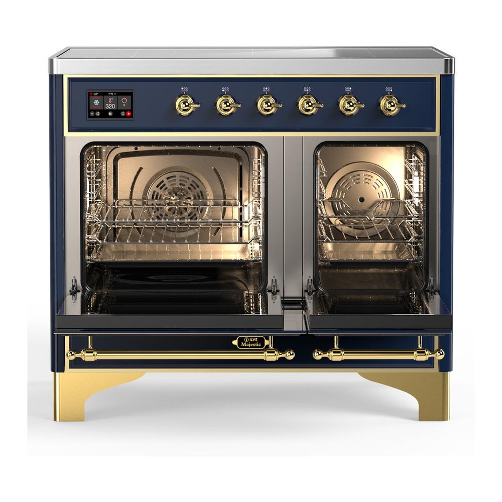 Ilve UMDIB40QNR3MBG Ilve Umdib40Qnr3Mbg Majestic Iii 40 Inch Induction Range With 6 Elements, 3.82 Cu. Ft. Total Oven Capacity (Solid Door, Midnight Blue, Brass)