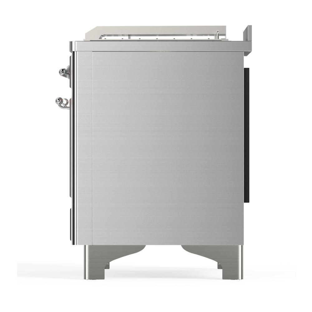Ilve UM48FSQNR3SSC Ilve Um48Fsqnr3Ssc Majestic Iii 48 Inch Dual Fuel Range With 5 Black Brass Burners, Griddle And French Top, Dual Function Burner Up To 25,000 Btu (Natural Gas, Solid Door, Stainless Steel, Chrome)