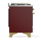 Ilve UM36FQNR3BUG Ilve Um36Fqnr3Bug Majestic Iii 36 Inch Dual Fuel Range With 6 Black Brass Burners And Griddle, Dual Function Burner Up To 25,000 Btu (Solid Door, Burgundy, Brass, Natural Gas)