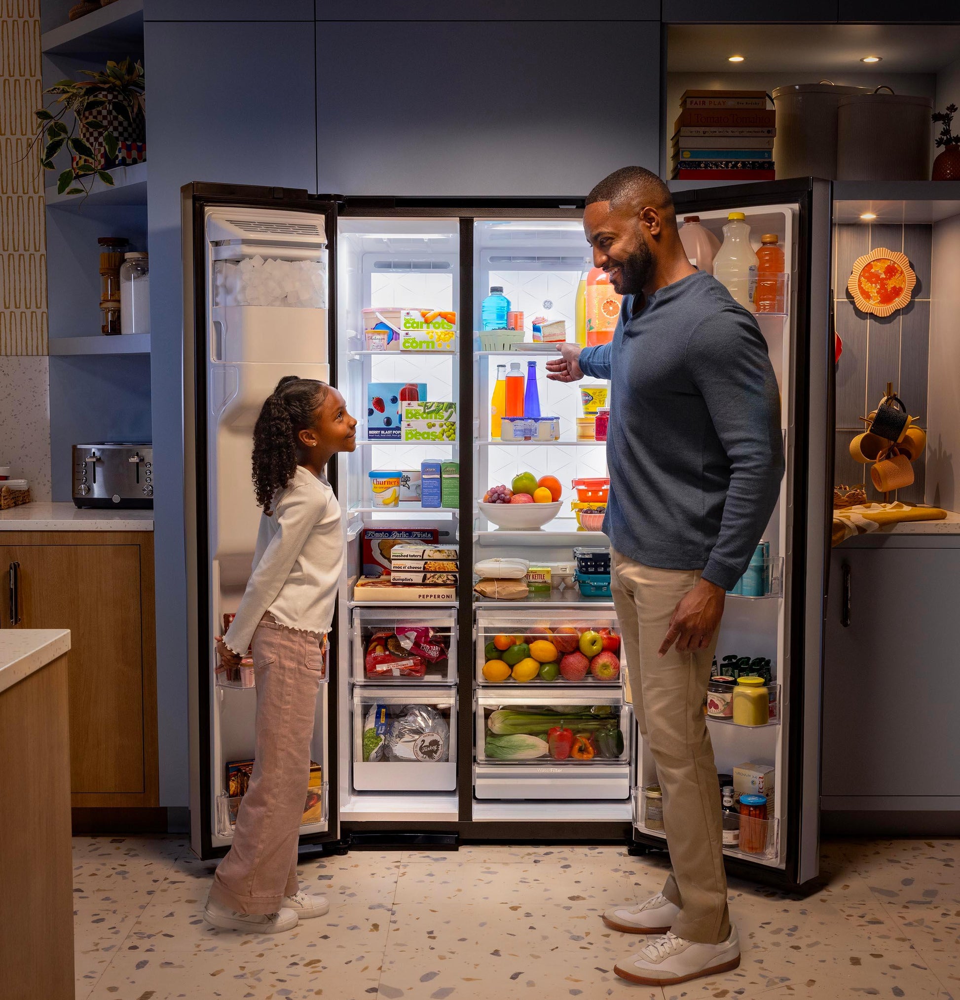 Ge Appliances GZS24PYYFS Ge® 23.5 Cu. Ft. Counter-Depth Side-By-Side Refrigerator With Led Light Walls And Extra Tall Dispenser