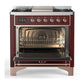 Ilve UM36FNR3BUPLP Ilve Um36Fnr3Buplp Majestic Iii 36 Inch Dual Fuel Range With 6 Black Brass Burners And Griddle, Dual Function Burner Up To 25,000 Btu (Triple Glass Door, Burgundy, Copper, Liquid Propane)