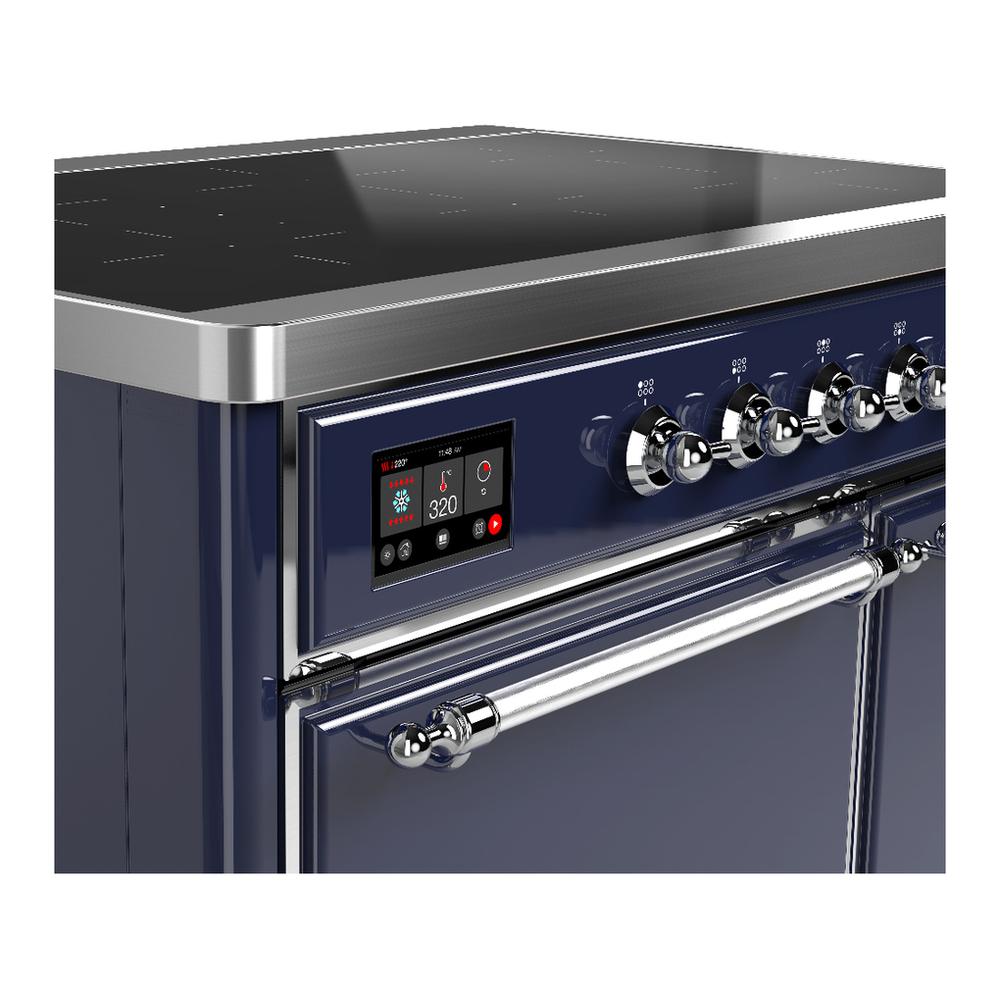 Ilve UMDIB40QNR3MBC Ilve Umdib40Qnr3Mbc Majestic Iii 40 Inch Induction Range With 6 Elements, 3.82 Cu. Ft. Total Oven Capacity (Solid Door, Midnight Blue, Chrome)