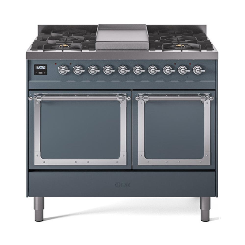 Ilve UND40FQNMPBGCLP Ilve Und40Fqnmpbgclp Nostalgie Ii Noblesse 40" Dual Fuel Range (Liquid Propane, Solid Door, Blue Grey, Chrome)
