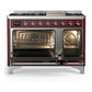 Ilve UM48FNR3BUCLP Ilve Um48Fnr3Buclp Majestic Iii 48 Inch Dual Fuel Range With 8 Burners And Griddle, Dual Function Burner Up To 25,000 Btu (Liquid Propane, Triple Glass Door, Burgundy, Chrome)
