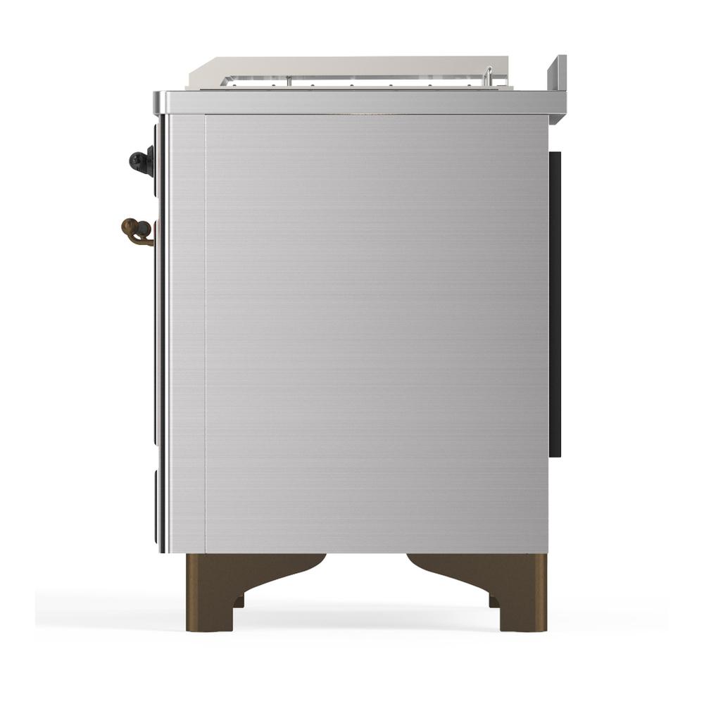 Ilve UM48FSNR3SSB Ilve Um48Fsnr3Ssb Majestic Iii 48 Inch Dual Fuel Range With 5 Black Brass Burners, Griddle And French Top, Dual Function Burner Up To 25,000 Btu (Natural Gas, Triple Glass Door, Stainless Steel, Burnished)