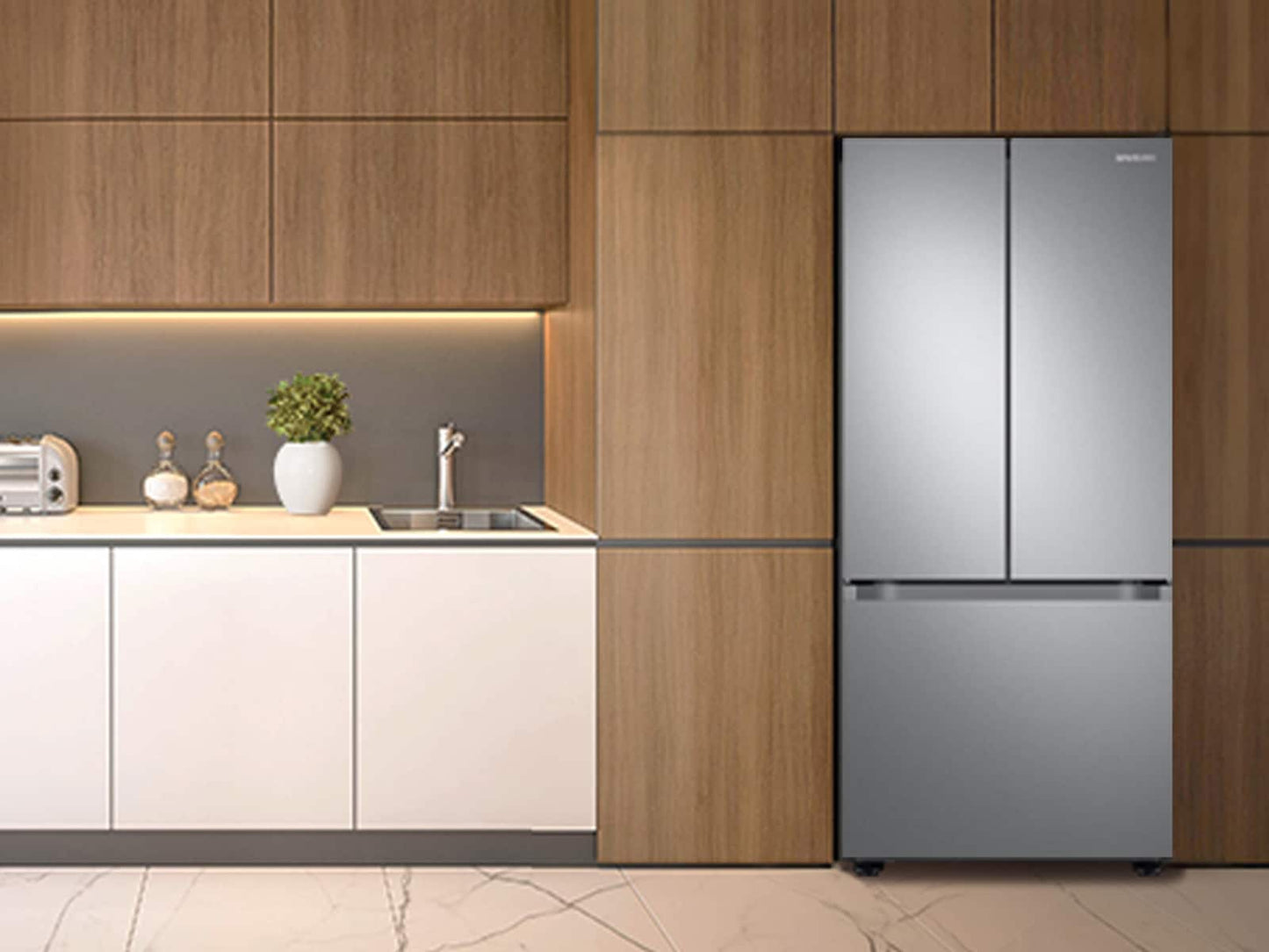 Samsung RF22A4111SR Bespoke Ai 3-Door French Door All-Around Cooling Auto Ice Maker 22 Cu.Ft.