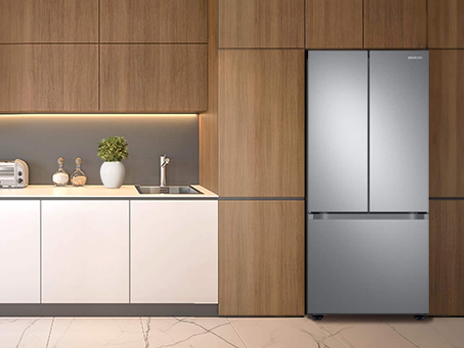 Samsung RF22A4111SR Bespoke Ai 3-Door French Door All-Around Cooling Auto Ice Maker 22 Cu.Ft.