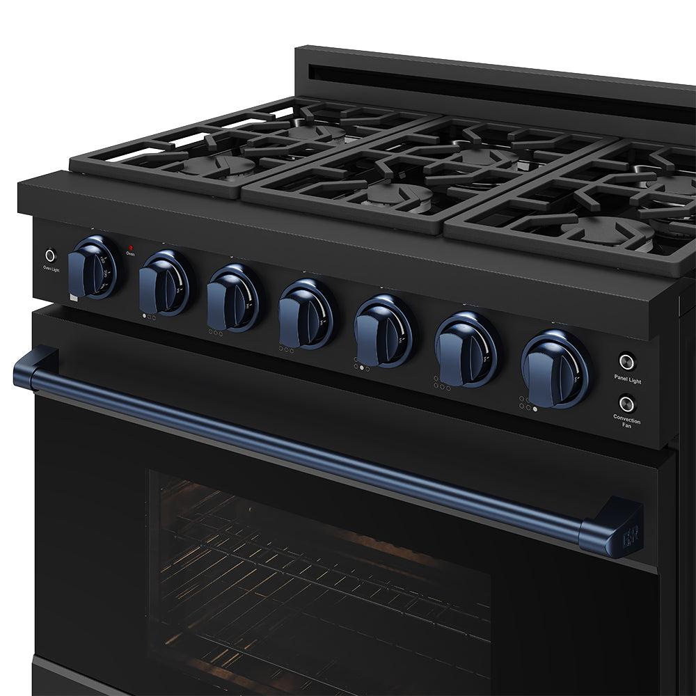 Thor Kitchen RSG36PBLPBLU 36 Inch Professional Liquid Propane Range With Precision Knob In Black And Blue Gordon Ramsay Series