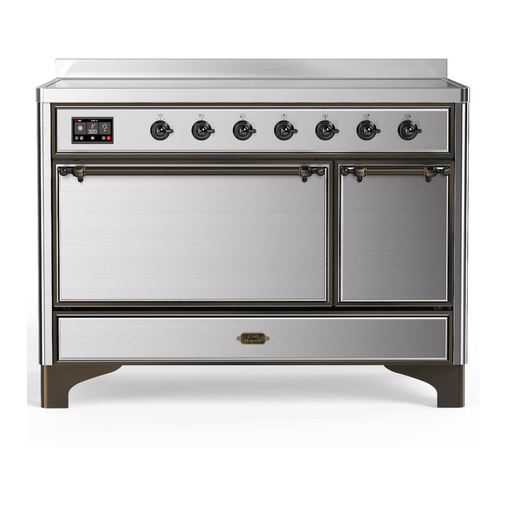 Ilve UMIB48QNR3SSB Ilve Umib48Qnr3Ssb Majestic Iii 48 Inch Induction Range With 6 Elements, 5.02 Cu. Ft. Total Oven Capacity (Solid Door, Stainless Steel, Burnished)