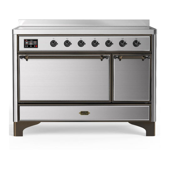 Ilve UMIB48QNR3SSB Ilve Umib48Qnr3Ssb Majestic Iii 48 Inch Induction Range With 6 Elements, 5.02 Cu. Ft. Total Oven Capacity (Solid Door, Stainless Steel, Burnished)