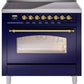 Ilve UPI366NMPMBG Nostalgie Ii 36 Inch Electric Freestanding Range In Blue With Brass Trim