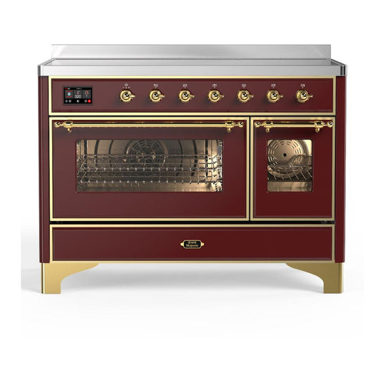 Ilve UMIB48NR3BUG Ilve Umib48Nr3Bug Majestic Iii 48 Inch Induction Range With 6 Elements, 5.02 Cu. Ft. Total Oven Capacity (Triple Glass Door, Burgundy, Brass)