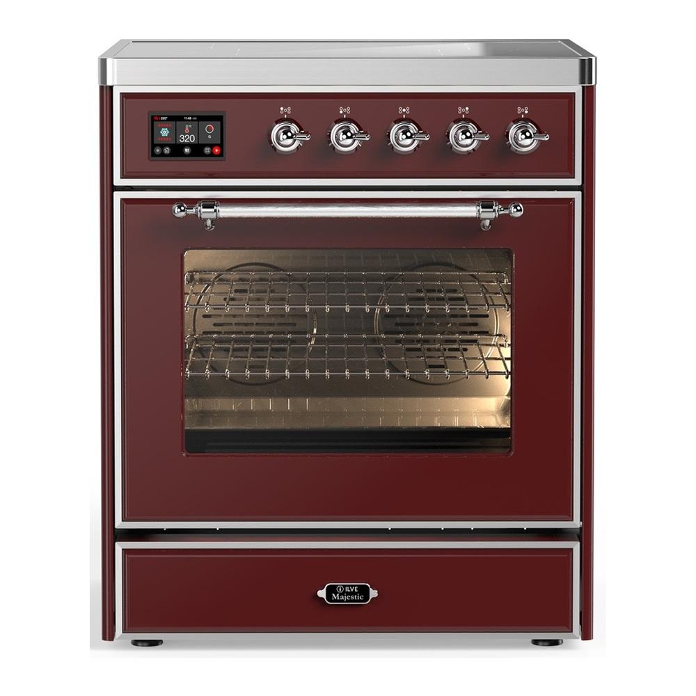 Ilve UMIB30NR3BUC Ilve Umib30Nr3Buc Majestic Iii 30 Inch Induction Range With 4 Elements, 4 Cu. Ft. Oven Capacity (Triple Glass Door, Burgundy, Chrome)