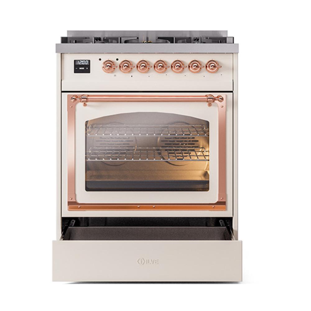 Ilve UN30NMPAWPLP Ilve Un30Nmpawplp Nostalgie Ii Noblesse 30" Dual Fuel Range (Liquid Propane, Triple Glass Door, Antique White, Copper)