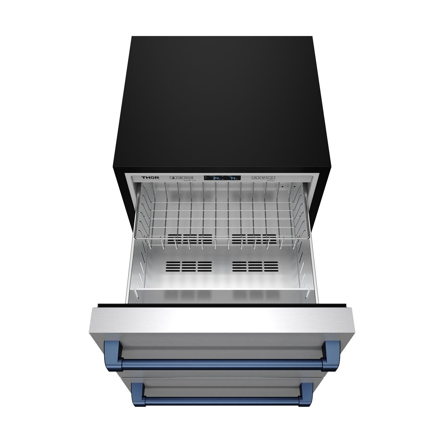 Thor Kitchen RF24UBLU 24 Inch Undercounter Built-In Or Freestanding Drawer Refrigerator - Stainless Steel/Blue Gordon Ramsay Series