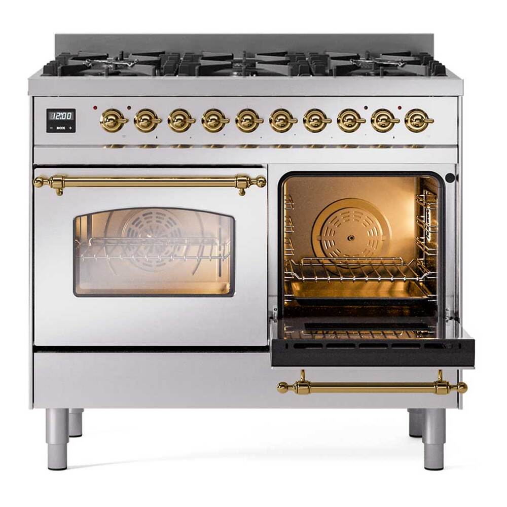 Ilve UPD406NMPSSG Ilve Upd406Nmpssg Nostalgie Ii 40 Inch Dual Fuel Range With 6 Total Black Brass Burners (Limited Edition) (Natural Gas, Stainless Steel)