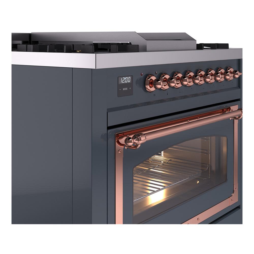 Ilve UN36FNMPBGPLP Ilve Un36Fnmpbgplp Nostalgie Ii Noblesse 36" Dual Fuel Range (Liquid Propane, Triple Glass Door, Blue Grey, Copper)