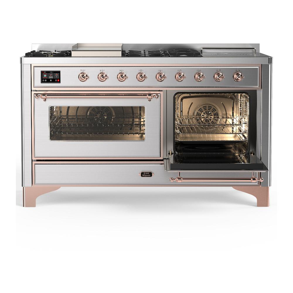 Ilve UM60FSNR3SSP Ilve Um60Fsnr3Ssp Majestic Iii 60 Inch Dual Fuel Range With 7 Burners, Griddle And French Top, Dual Function Burner With Up To 25,000 Btu (Natural Gas, Triple Glass Door, Stainless Steel, Copper)