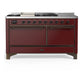 Ilve UM60FSQNR3BUB Ilve Um60Fsqnr3Bub Majestic Iii 60 Inch Dual Fuel Range With 7 Burners, Griddle And French Top, Dual Function Burner With Up To 25,000 Btu (Natural Gas, Solid Door, Burgundy, Burnished)