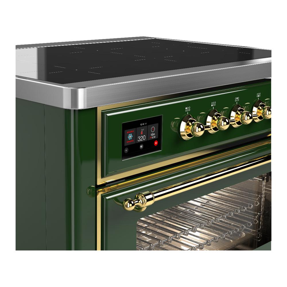 Ilve UMIB36NR3EGG Ilve Umib36Nr3Egg Majestic Iii 36 Inch Induction Range With 6 Elements, 3.5 Cu. Ft. Total Oven Capacity (Triple Glass Door, Emerald Green, Brass)