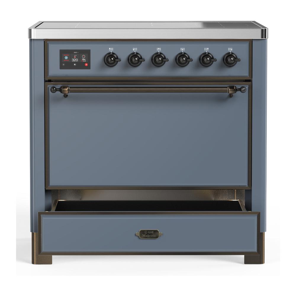 Ilve UMIB36QNR3BGB Ilve Umib36Qnr3Bgb Majestic Iii 36 Inch Induction Range With 6 Elements, 3.5 Cu. Ft. Total Oven Capacity (Solid Door, Blue Grey, Burnished)